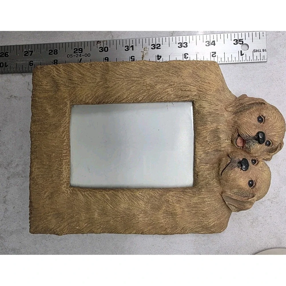 Vintage Puppy Dog Picture Frame Resin Golden Retriever Style 7x5 Photo Kitschy